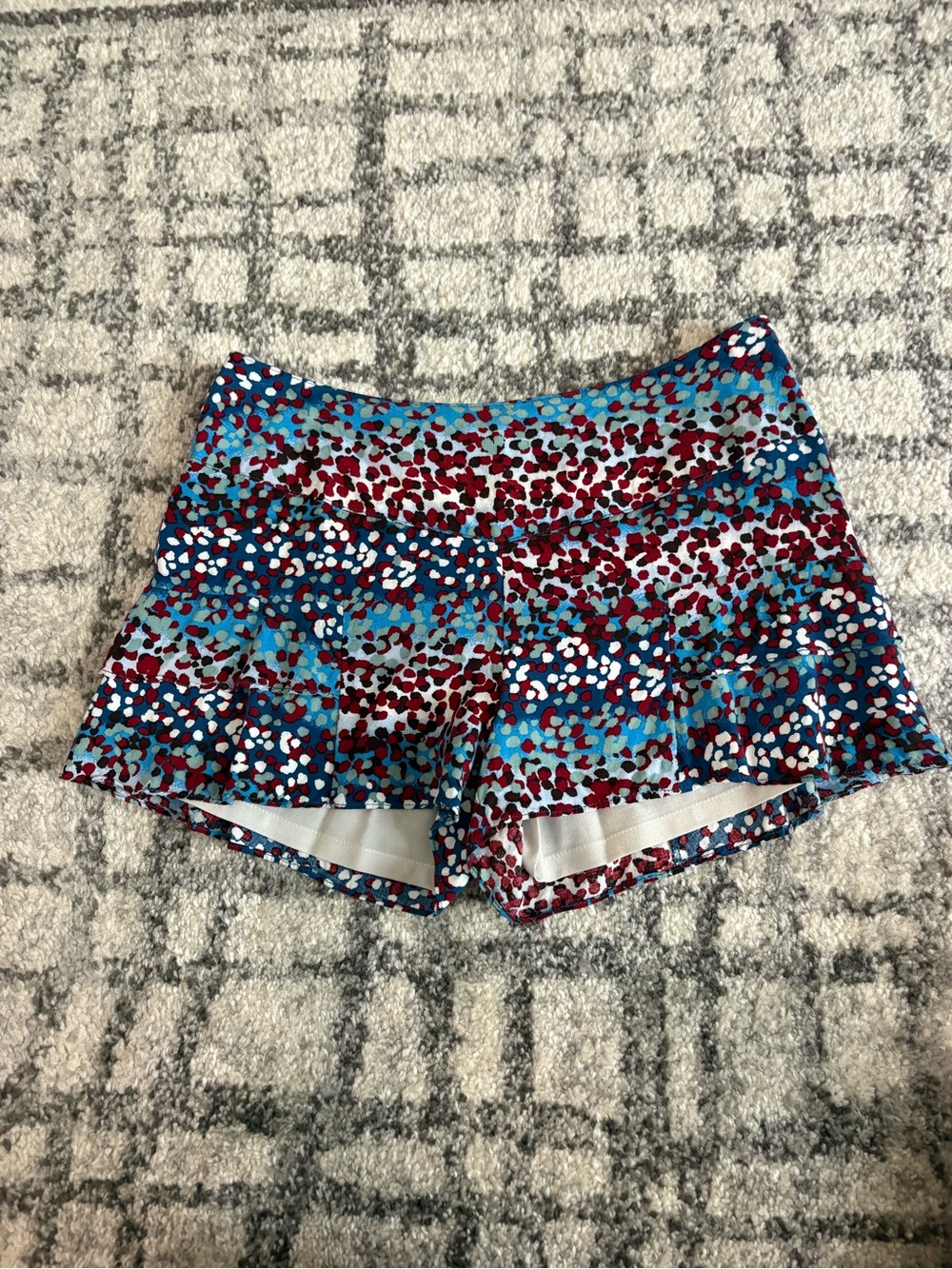 Esley Blue, Burgundy & White Speckled Shorts